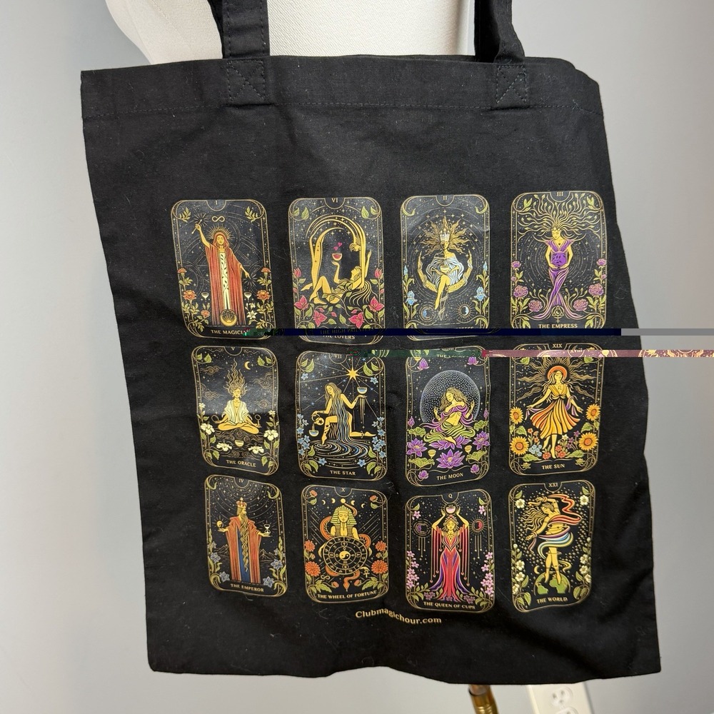 Club Magic Hour Tarot Card Tote Bag Black Cotton Astrology Witchy Occult